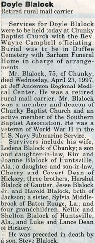 Doyle Blalock obituary