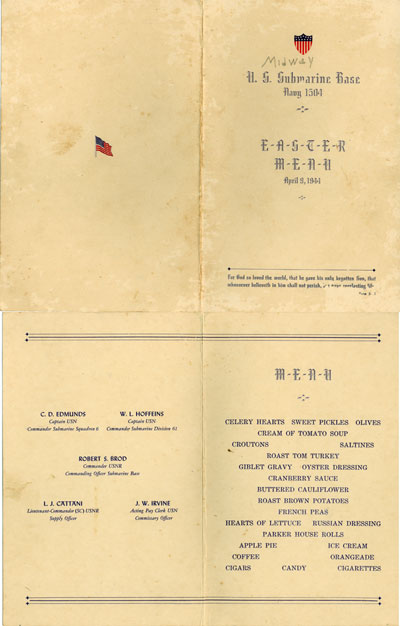 Easter menu at Midway, 1944